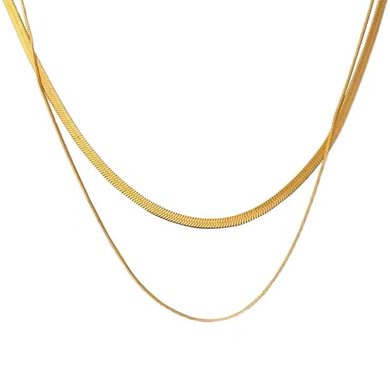 Simple Golden Double Layer Snake Bone Chain Necklace