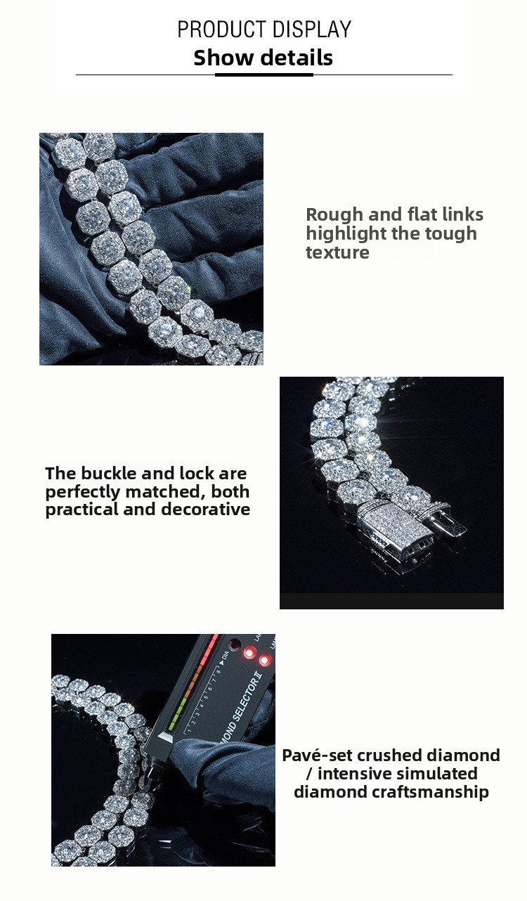 Fashion Style Gemstone Rock Sugar Round Diamond Necklace Unisex Tennis Chain Collarbone Chain Sweater Chain Geometric Pattern 925 Silver Copper Material