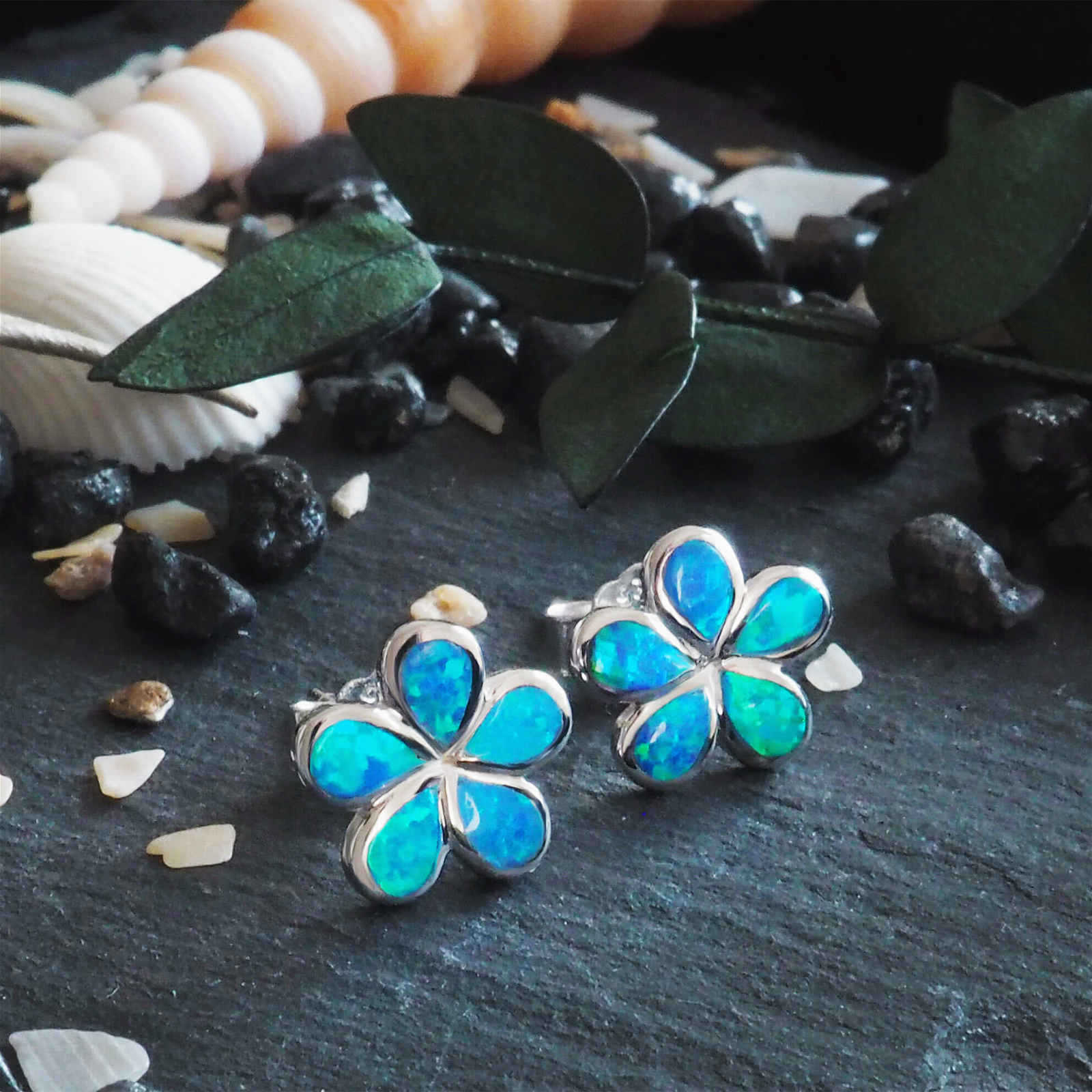 Boho Style Floral Opal Earrings Cute Girl's Flower Stud Earrings Simple Design Copper Material Jewelry Accessories