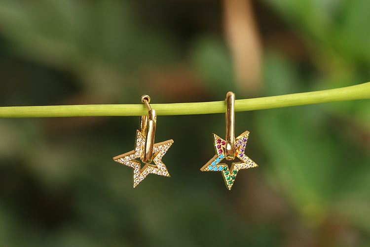 Korean Hollow Five-pointed Star Zircon Earrings Wholesale