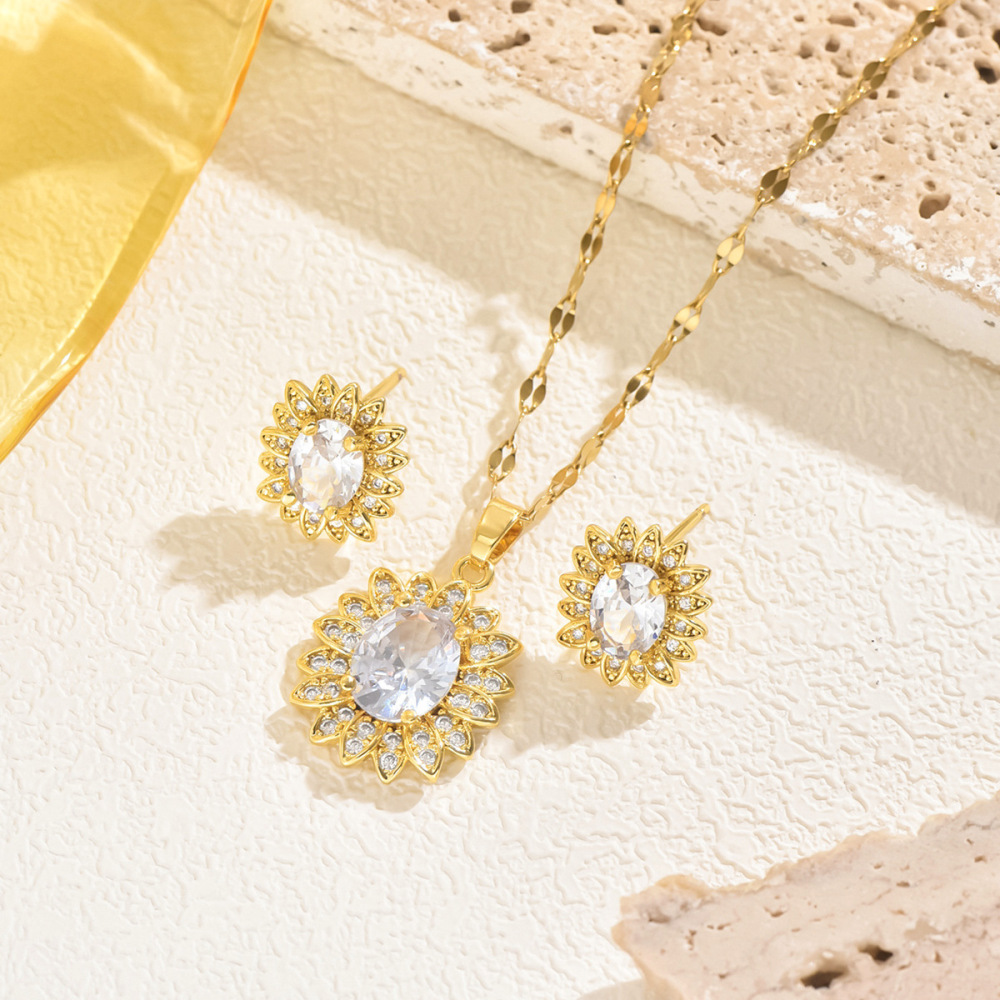 Women's Stainless Steel Necklace Floral Zircon Geometric Minimalist Luxury New Design Pendant Set Elegant Jewelry Accessories