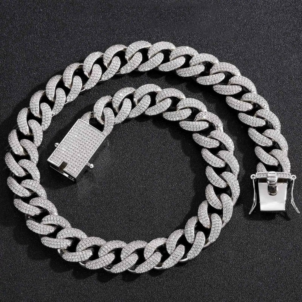 Qiji Men's Hip Hop Necklace 18mm Three Rows Cubic Zirconia Cuban Link Personalized Micro-Set Zirconia Men's Necklace