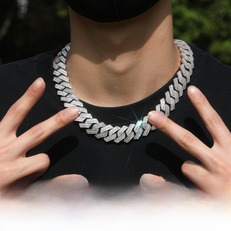 Men's Hip-Hop Necklace Double Row Zircon Fashion Domineering Flip Clasp Luxury Trendy Brand Geometric Pattern Color-Block Alloy Jewelry