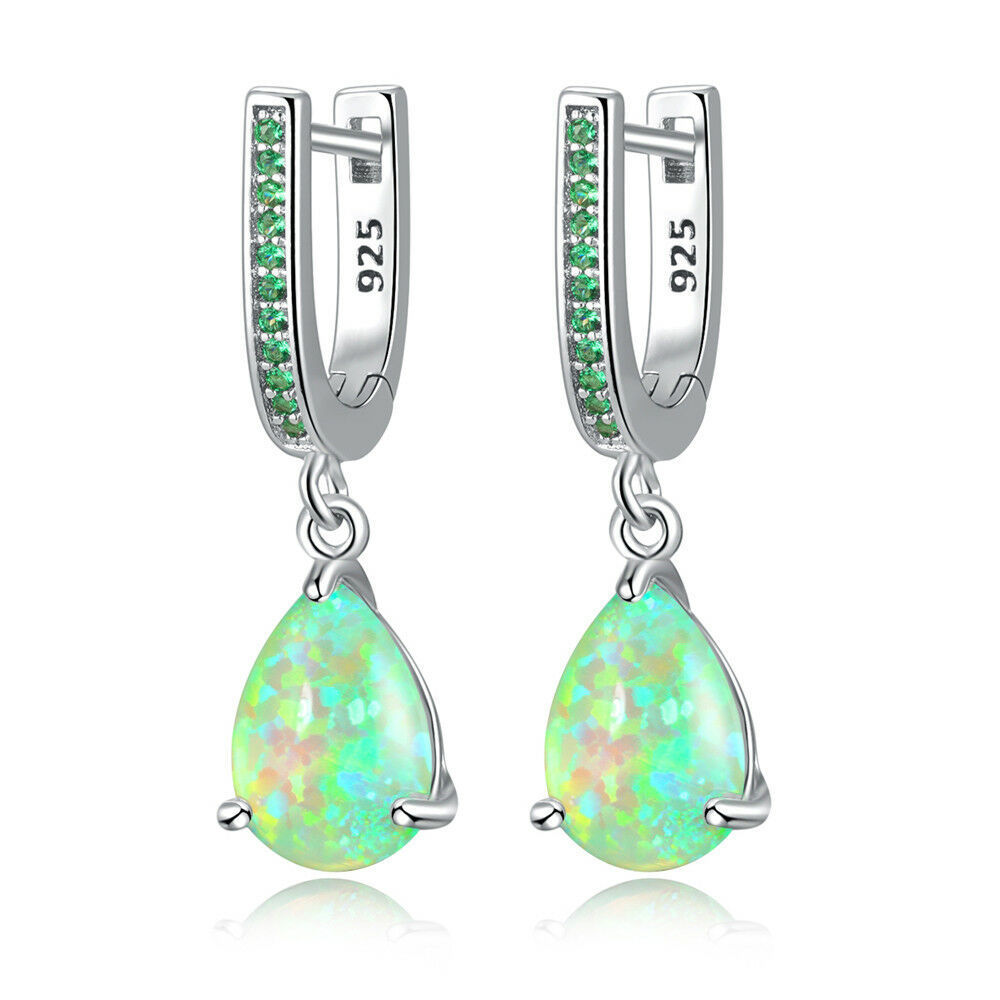 Green Teardrop Opal Women's Earrings  Style Jewelry Accessories Simple Geometric Pattern Copper Material