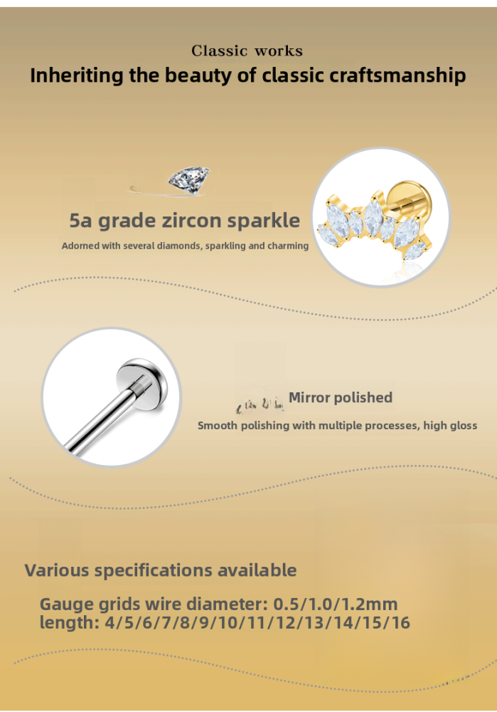 Titanium Alloy Zirconia Women's European Style Fan-shaped Lip Nose Stud Jewelry Accessories Fashion Unisex Lip Decoration