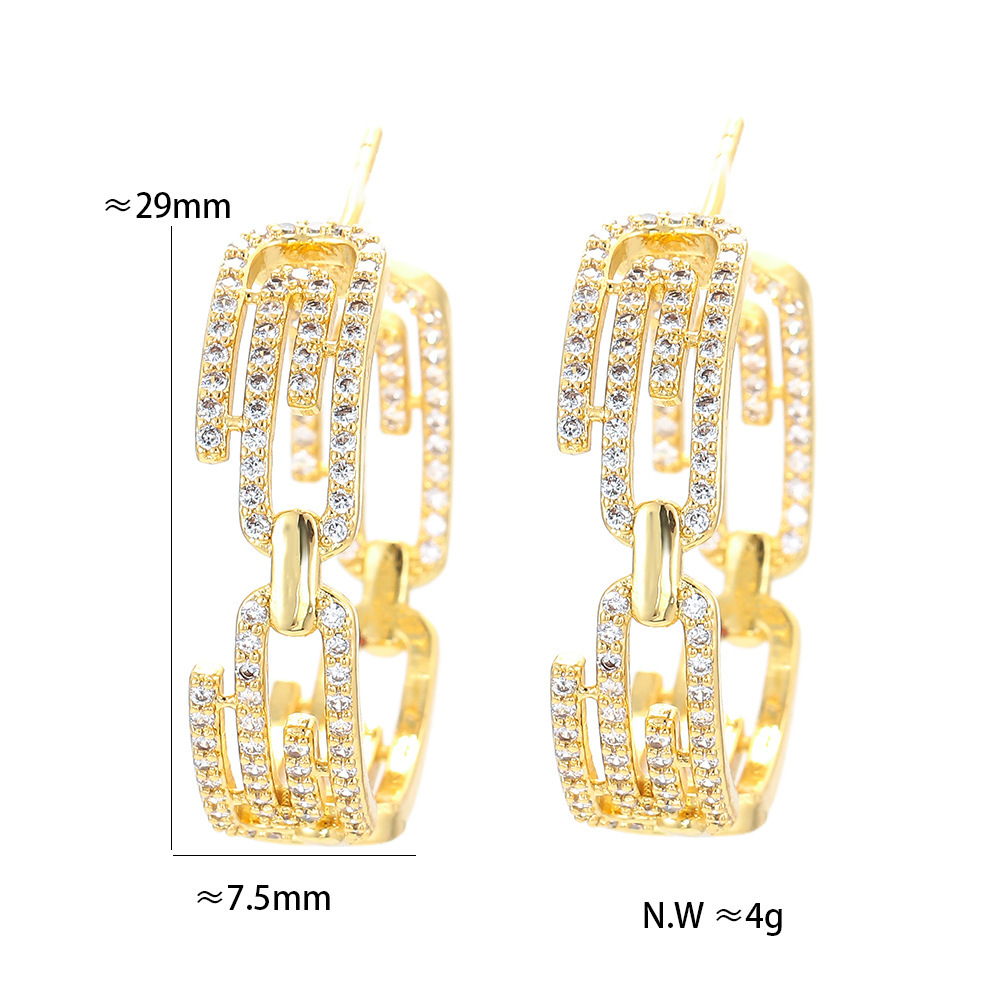 Wholesale Jewelry Zircon Paper Clip Hollow Copper Earrings Nihaojewelry