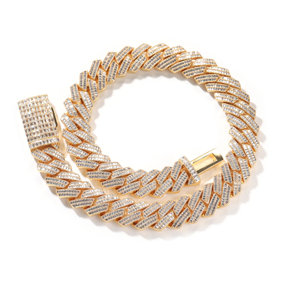 Men's Hip-Hop Necklace Double Row Zircon Fashion Domineering Flip Clasp Luxury Trendy Brand Geometric Pattern Color-Block Alloy Jewelry