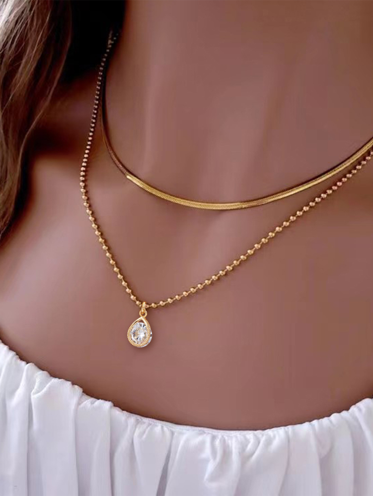 Gift Box Set/3 Pieces - Fashionable Simple Irregular Texture Cuban Paperclip Square Chain And Rectangular Inlaid Shiny Cubic Zirconia Pendant Necklace - 18K Gold Plated Jewelry Accessories Suitable For Women's Daily Wear