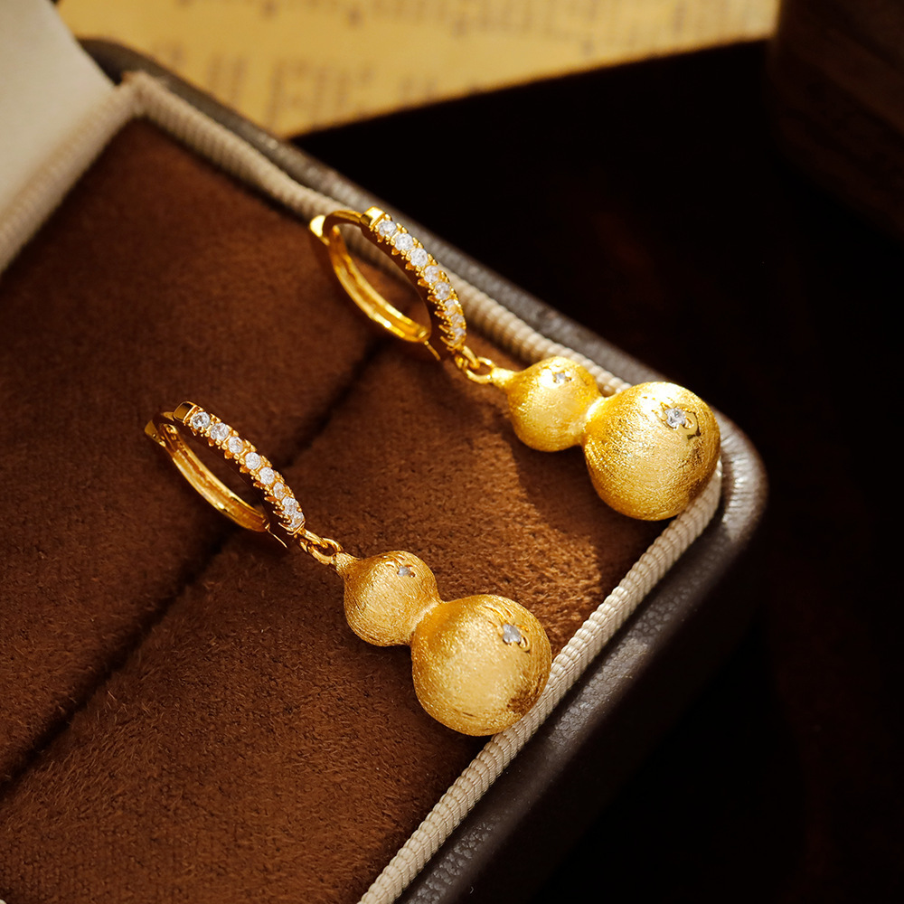 Gold Plated Copper Gourd Pendant Earrings Women's Luxury Style Dangle Earrings Fashionable Trendy Female Jewelry Accessories