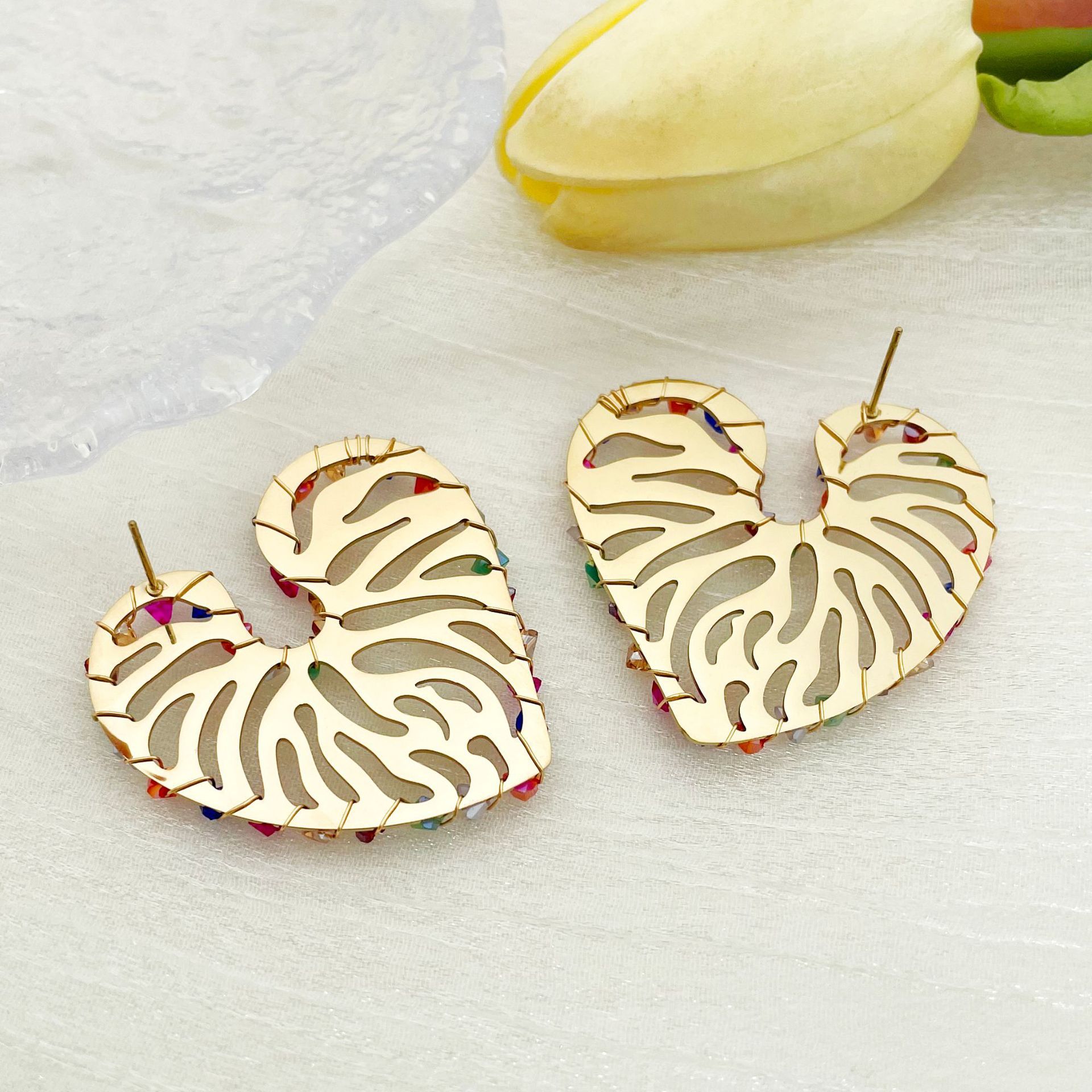 1 Pair Classic Style Roman Style Heart Shape Plating 304 Stainless Steel Gravel 14K Gold Plated Ear Studs