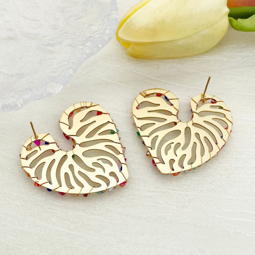 1 Pair Classic Style Roman Style Heart Shape Plating 304 Stainless Steel Gravel 14K Gold Plated Ear Studs