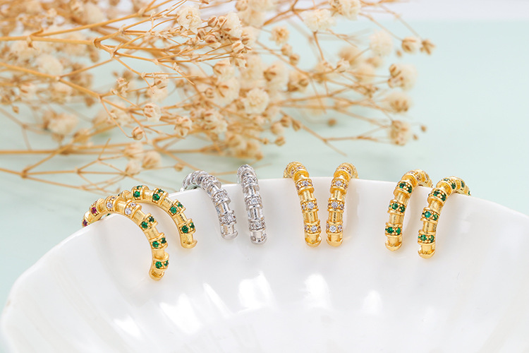 Korean Color Zircon Earrings Copper-plated  C-shaped Earrings