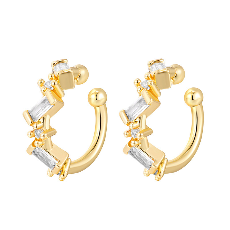 Minimalist Zircon Earrings Women's Set Simple Pierced Hoop Clip-on Earrings Jewelry Accessories