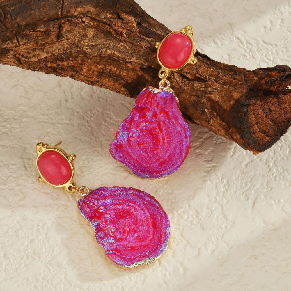 Volcano Pendant Earrings For Women Pink Irregular Stainless Steel Earrings Simple Accessories