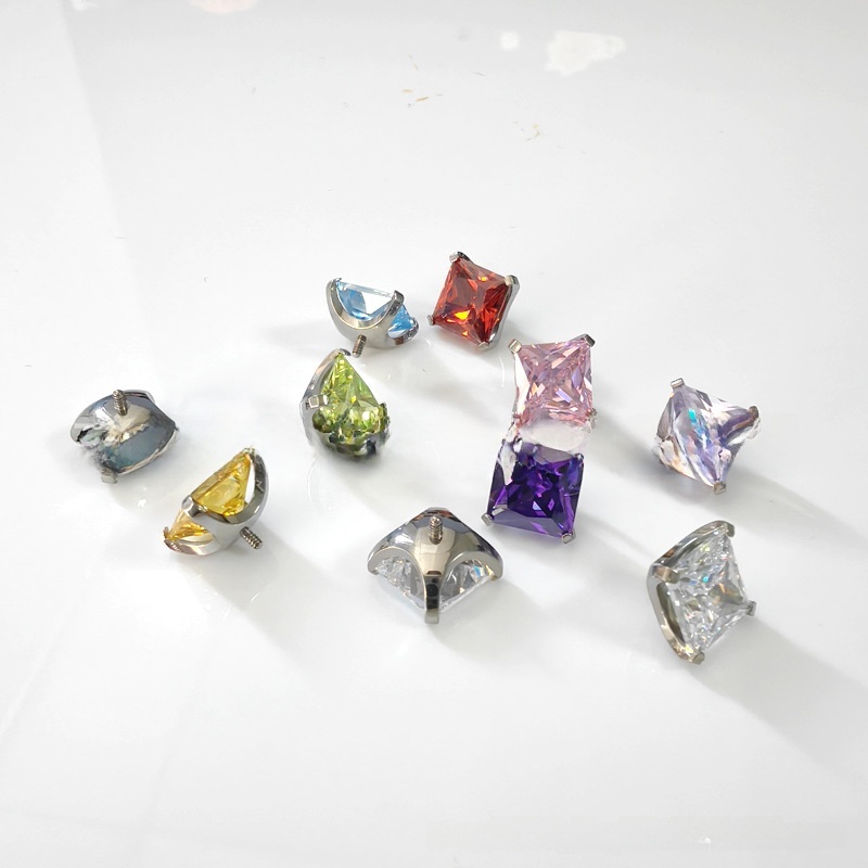 Titanium Alloy Ear Studs Claw Set Square Sugar 5A Zirconia Threaded Ear Bone Studs G23 Titanium Wedding Birthday Festival Jewelry Accessories