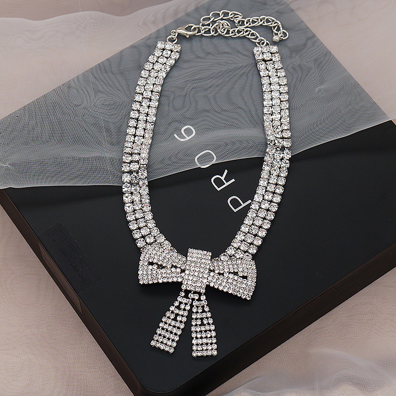 Jewelry Accessories Sexy Full Diamond Large Bow Necklace Choker Diamond For Women