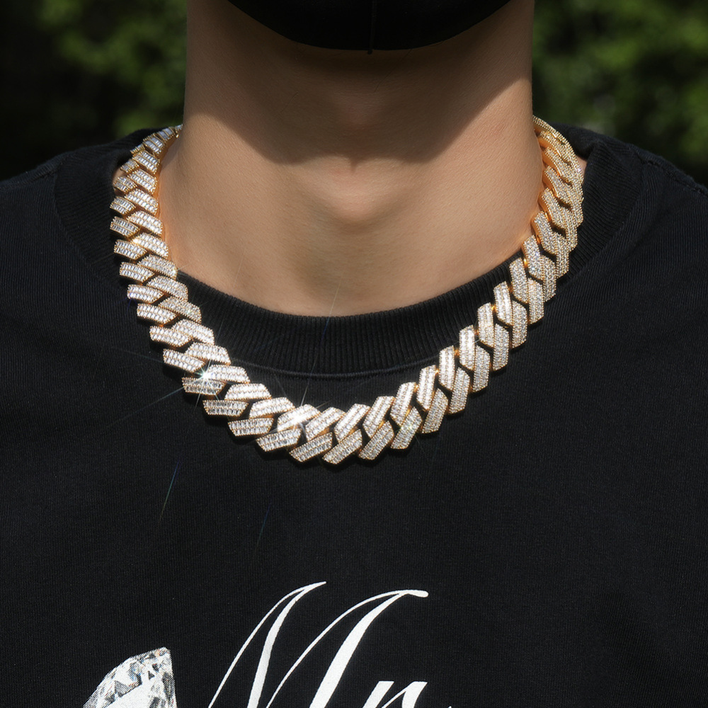 Men's Hip-Hop Necklace Double Row Zircon Fashion Domineering Flip Clasp Luxury Trendy Brand Geometric Pattern Color-Block Alloy Jewelry