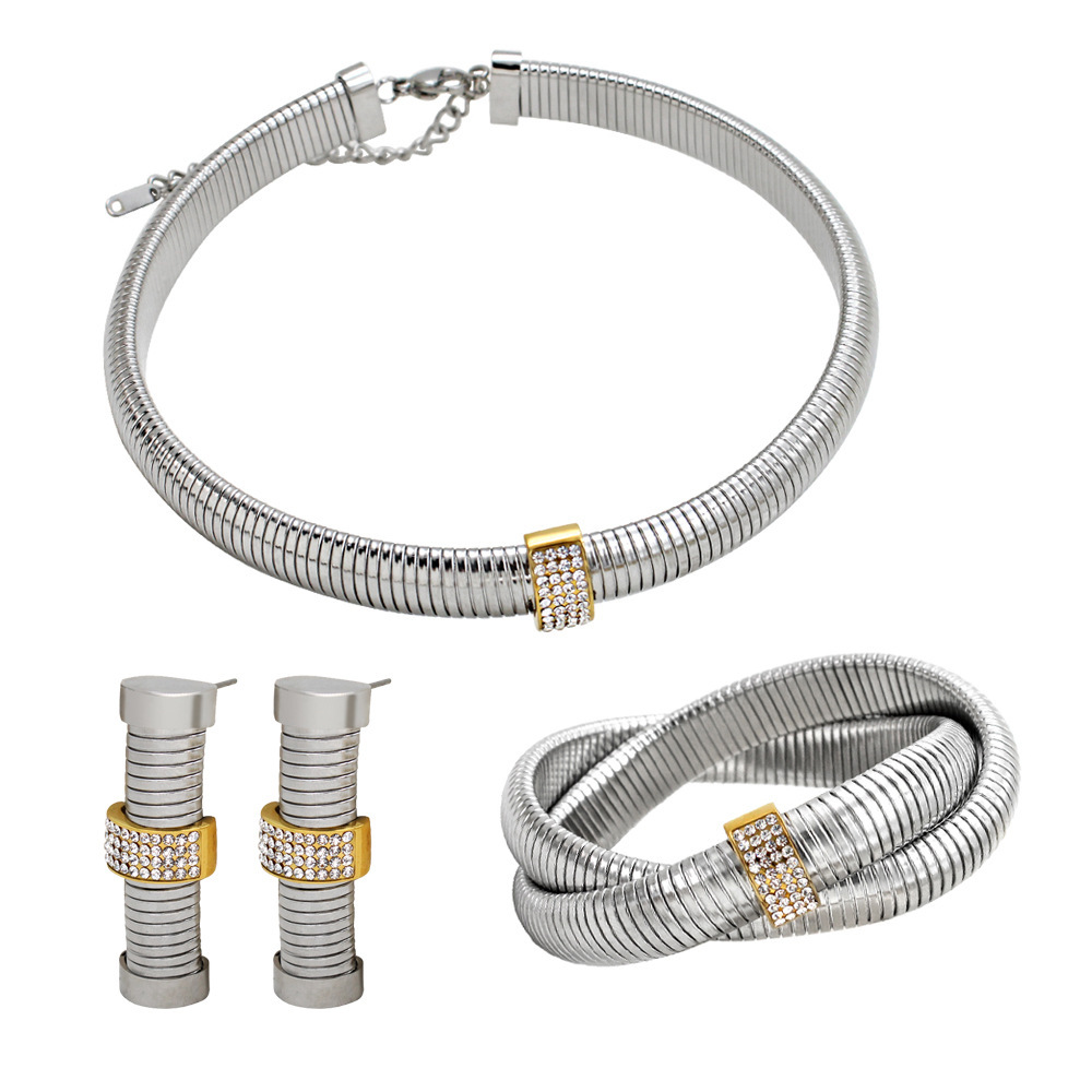 18K Gold 304 Stainless Steel PVD Coated Zircon Geometric Waterproof Non Tarnish Simple Style Cable Chain Bracelets Earrings Necklace For Women's