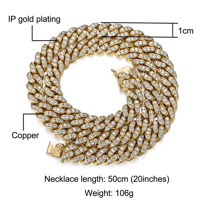 Trendy Gold Plated Cuban Link Necklace True Gold Electroplating Hip Hop Men's Necklace Diamond Embedded Round And Ring Style