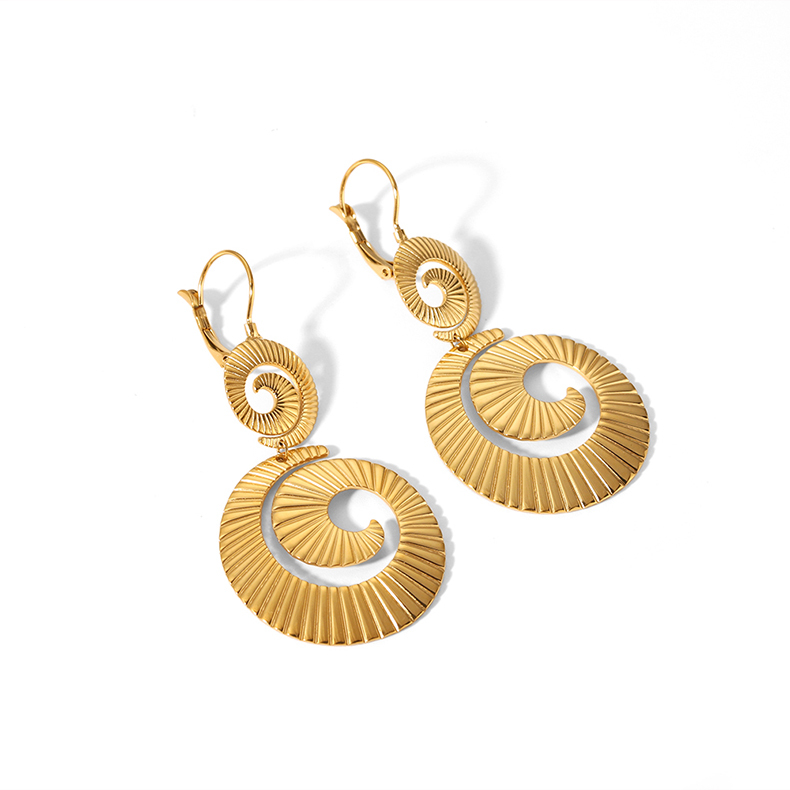 PVD Coated Real Gold Plated 18K Gold Spiral Stripe 201 Stainless Steel Classical Bohemian British Style Waterproof Non Tarnish Drop Earrings