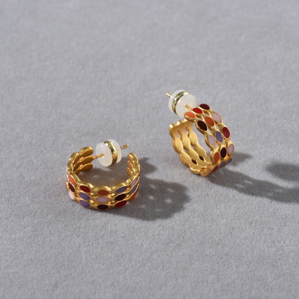 Elegant Hollow Out C-Shaped Drip Glaze S925 Silver Needle Stud Earrings Retro Unique Fashion Women's Jewelry Accessories