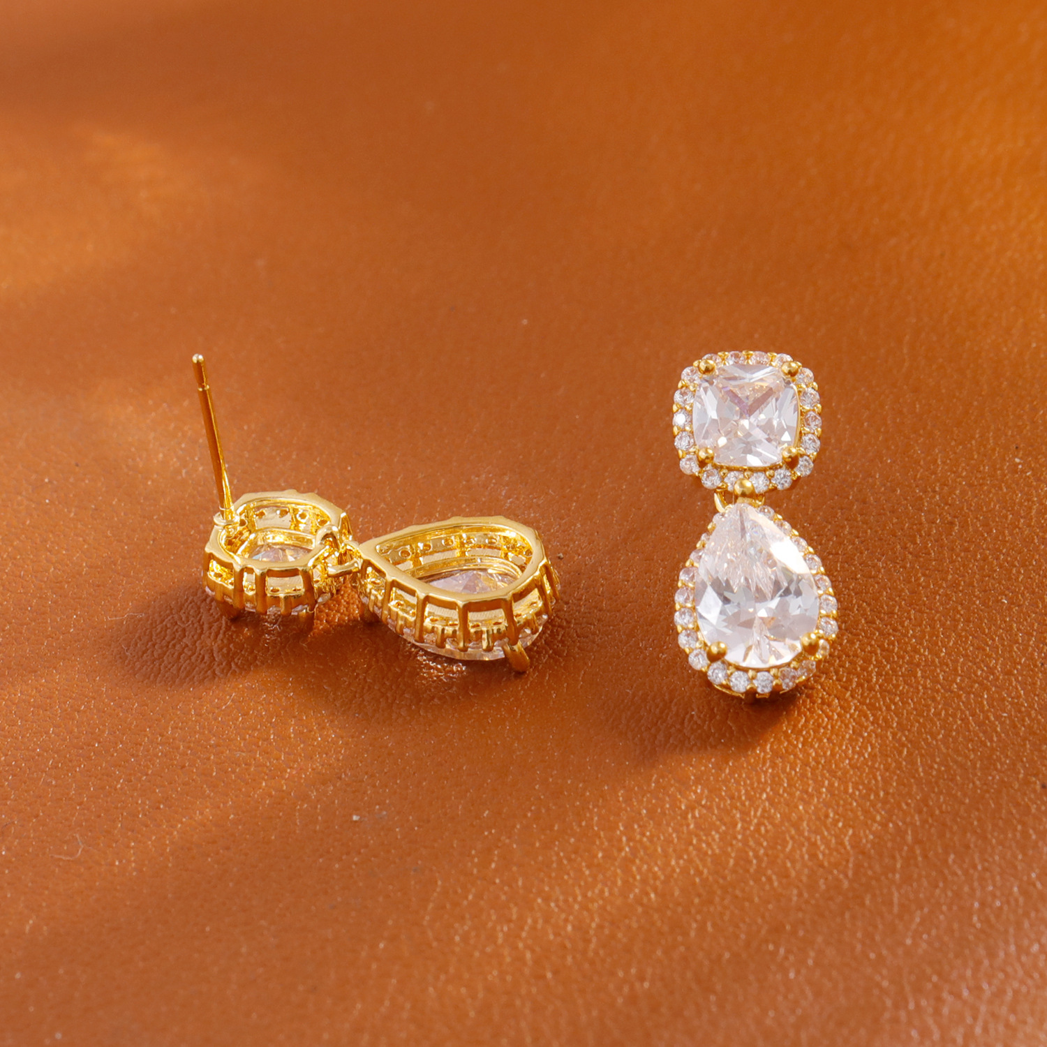 Slimming Short Stylish Women's Earrings Super Shiny Elegant Fashionable Jewelry Accessories Geometric Pattern Copper Material