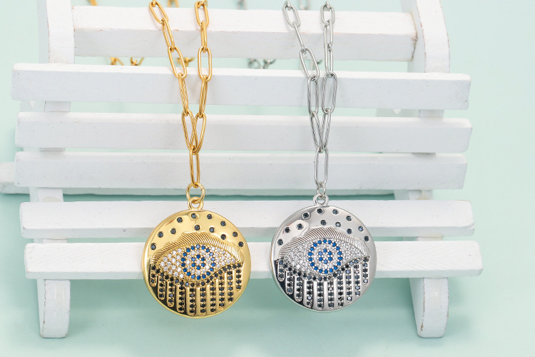 Fashion Copper Micro-encrusted Zircon Devil's Eye Pendent Short Sweater Chain