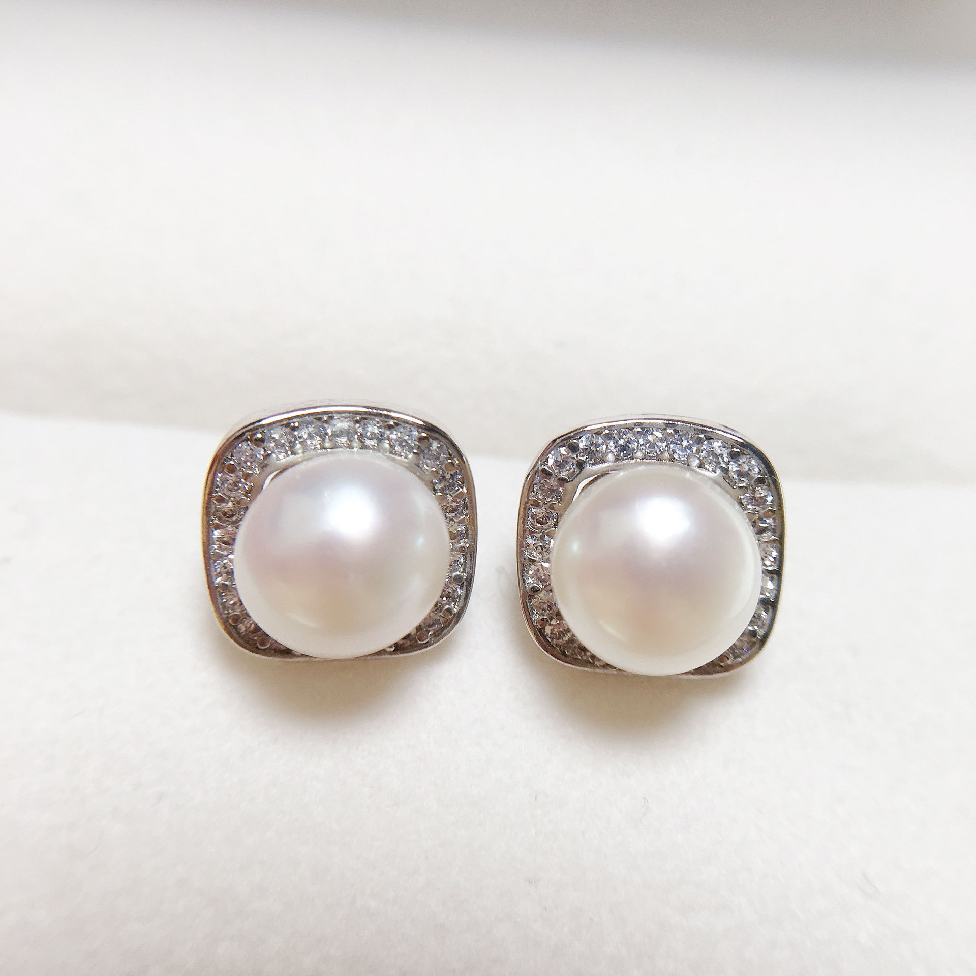 Natural Freshwater Pearl Earrings For Women Square Shape High-End Zircon Pearl Fashionable Wedding Jewelry Accessories