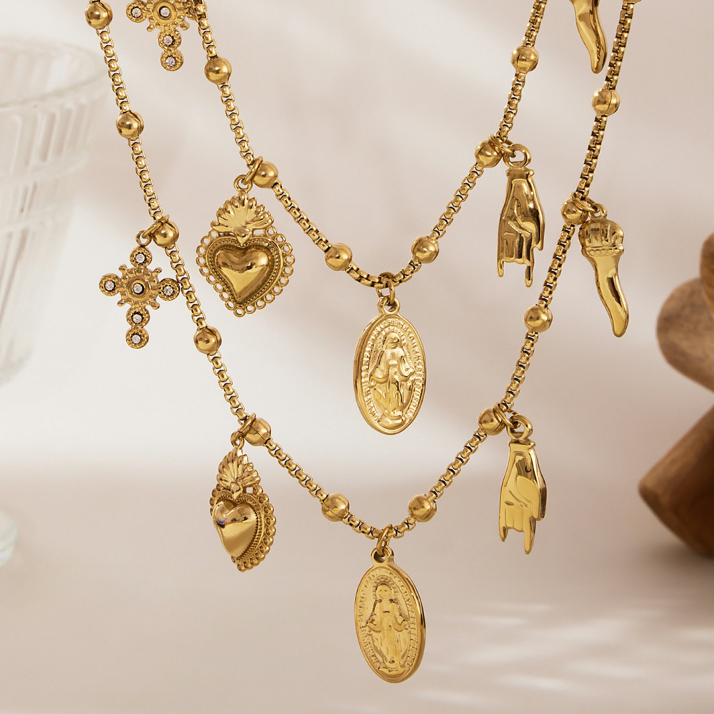 Stainless Steel DIY Multi-Parts Pendant Necklace Cross Heart Oval Jewelry Accessories 18K Gold Plated Versatile Jewelry