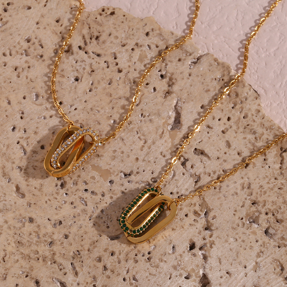 Wholesale Jewelry Fashion Geometric 304 Stainless Steel Zircon 18K Gold Plated Plating Inlay Necklace