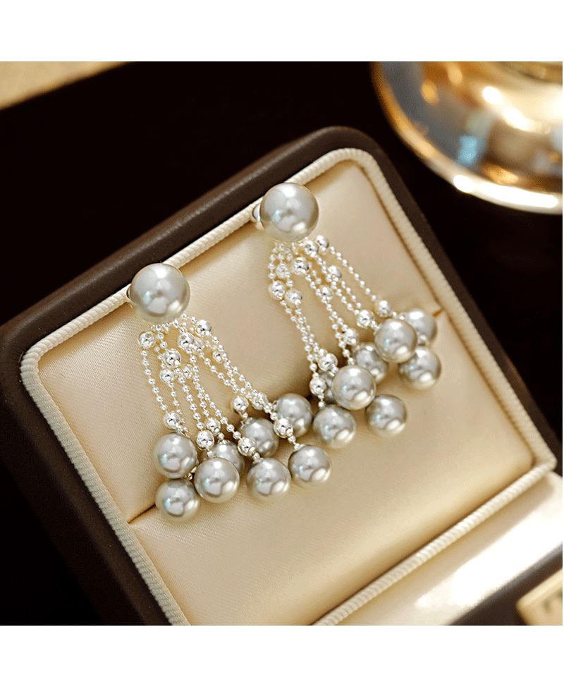 Bohemian Style Pearl Flower Print Earrings Silver Plated Round And Hoop Shape Luxury Women's Fashion Jewelry Accessories