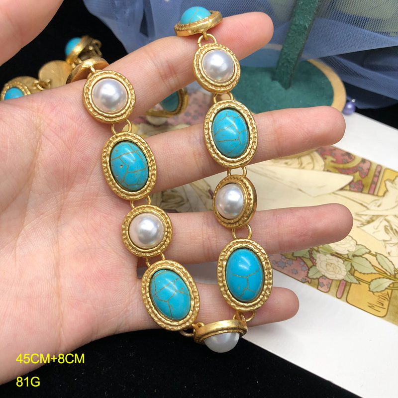 Elegant Vintage Style Classic Style Geometric Oval Alloy Inlay Artificial Pearls Turquoise Women's Rings Bracelets Necklace