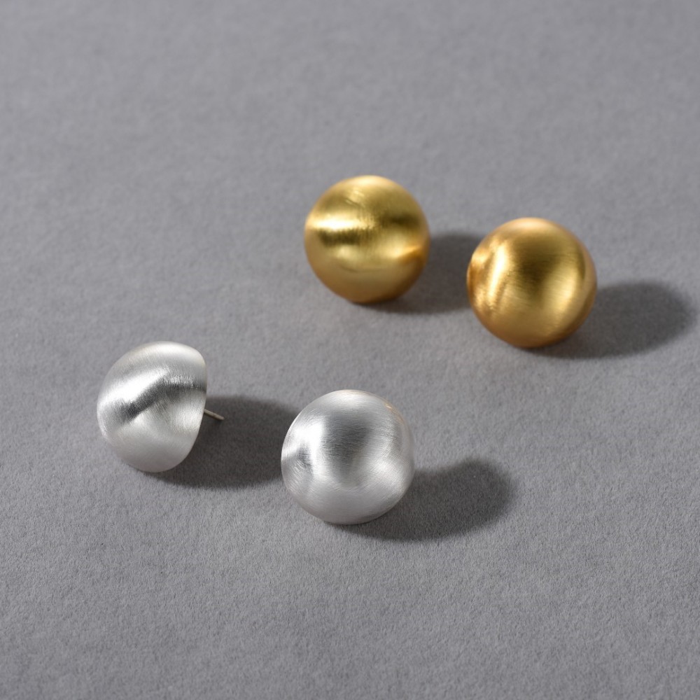 925 Silver Needle Earrings Copper Plated Matte Brass Round Ball Elegant Simple Versatile Geometric Pattern Women's Jewelry Accessories