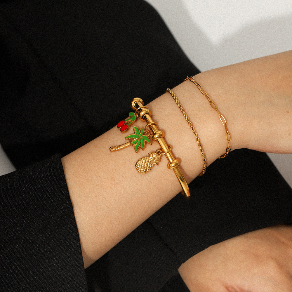 Jewelry Cherry Coconut Tree Pineapple DIY Pendant 18k Gold Stainless Steel Bracelet Niche Titanium Steel Hand Accessories