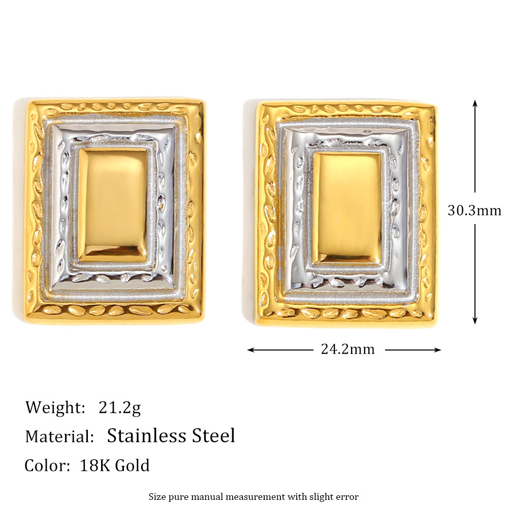 PVD Coated Real Gold Plated Rectangle 304 Stainless Steel Vintage Style Waterproof Non Tarnish Ear Studs