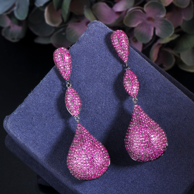 1 Pair Classic Style Geometric Inlay Copper Gem Drop Earrings