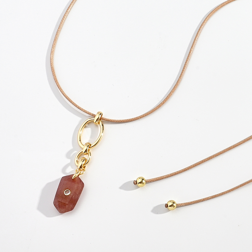 Natural Stone Micro-Set Zircon Hexagonal Pendant Necklace Women's Casual Vacation Style Stainless Steel And Crystal Chain