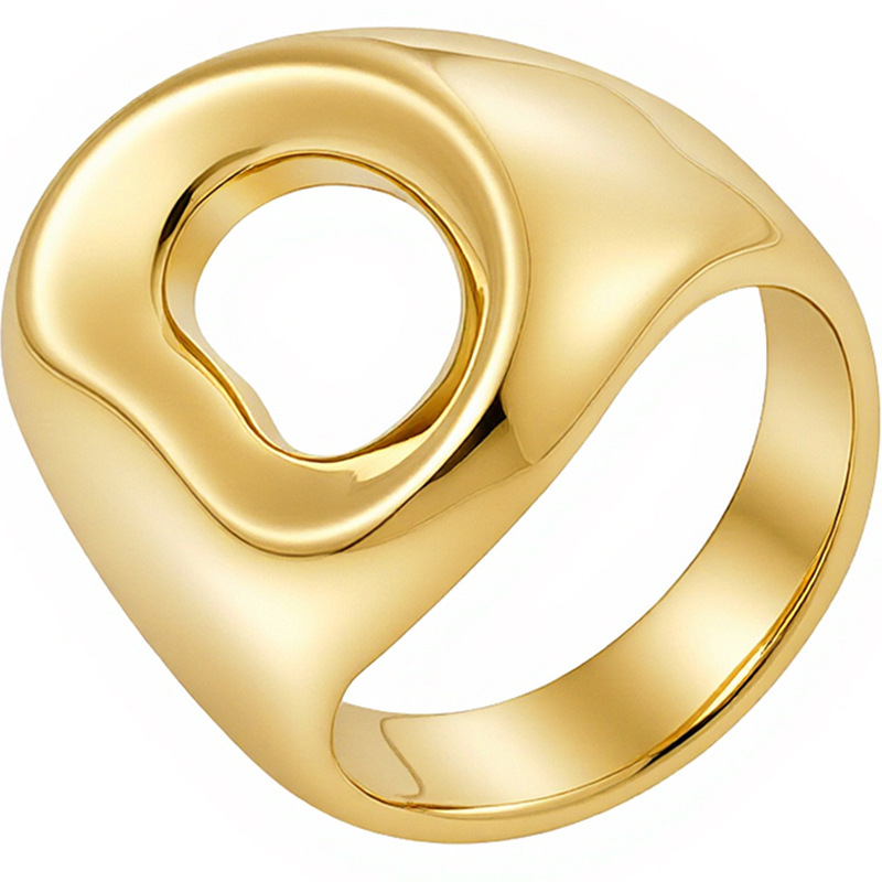 18K Gold Plated Titanium Steel Geometric Hollow Out Fashion Rings Smooth Surface Elegant Women's Jewelry Accessories