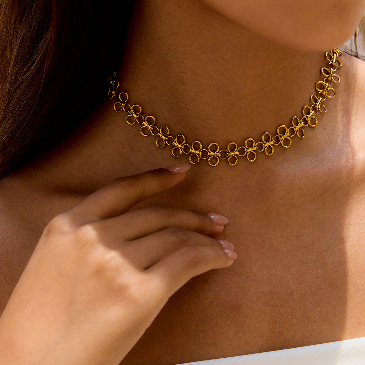 304 Stainless Steel Solid Color PVD Coated Real Gold Plated Classic Style Waterproof Non Tarnish Safety Clasp Closure Choker