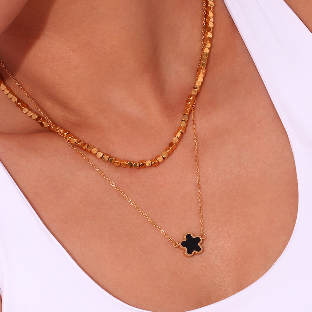 304 Stainless Steel Solid Color PVD Coated Stone-Free 18K Real Gold Plated Basic Simple Style Classic Style Waterproof Non Tarnish Plating Necklace