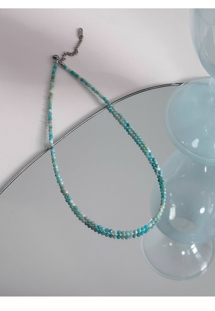 Natural Stone Sea Blue Beads Necklace Women's Summer Lockbone Chain Non-fading Luxury Unique Choker Jewelry Accessories