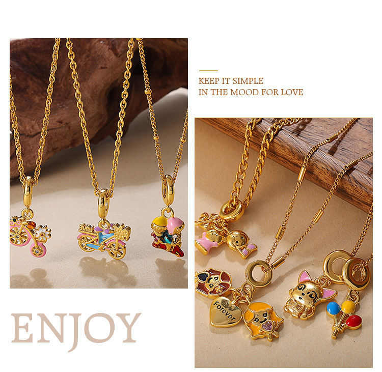 Retro Style Fox Pendant Necklace For Girls Heavy Design Stainless Steel Fashionable OIL Drop DIY Jewelry Accessories