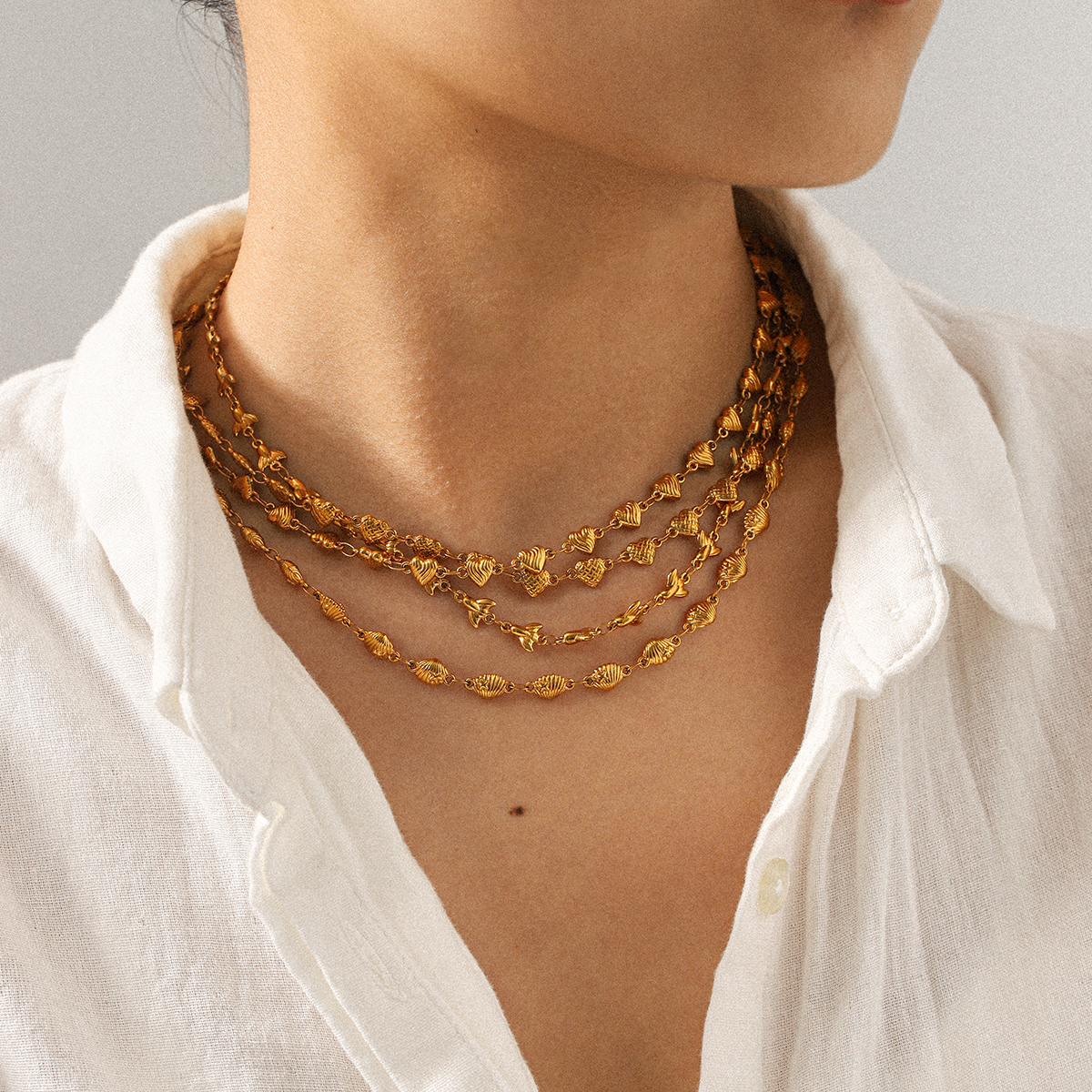 INS Style Stainless Steel Heart Necklace Non-Fading 18K Gold Shell Collarbone Chain Titanium Steel Jewelry  Accessories