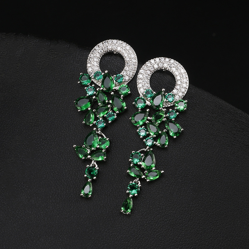 Rakol Vintage Geometric Round Flower Ring Earrings For Women Luxury Micro Inlaid Zircon Tassel Earrings Fashion Copper