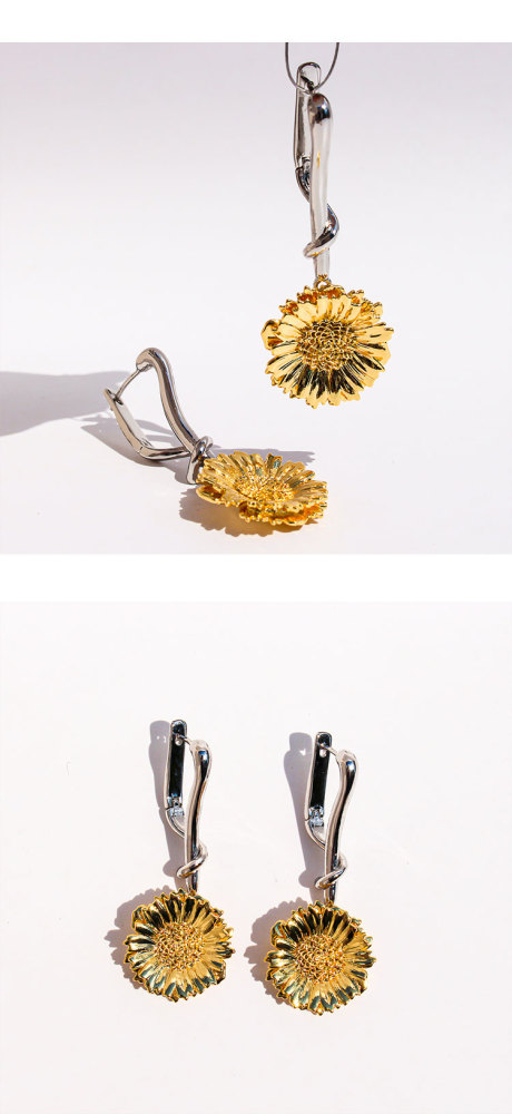 Elegant Daisy Art Embossed Bracelet And Earring Set For Women Golden 3D Petal Design Holiday Fashion Jewelry Accessories