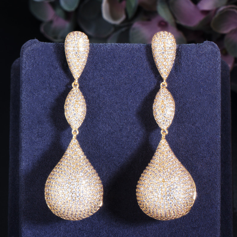 1 Pair Classic Style Geometric Inlay Copper Gem Drop Earrings