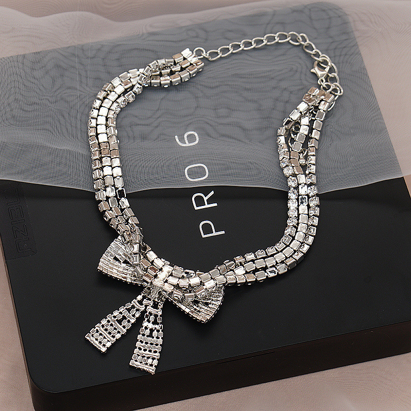 Jewelry Accessories Sexy Full Diamond Large Bow Necklace Choker Diamond For Women