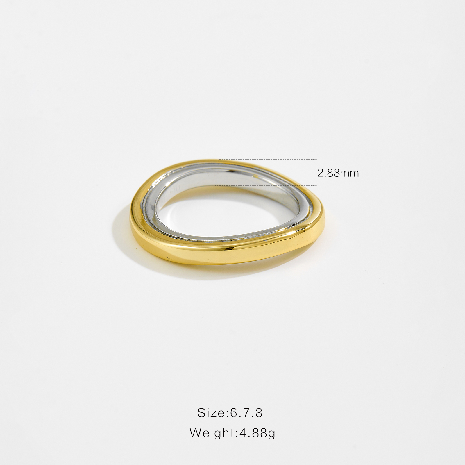 Trendy Gold And Silver Spliced Rings For Women Simple Style Daily Wear Fused Design Copper Material Four Seasons Universal