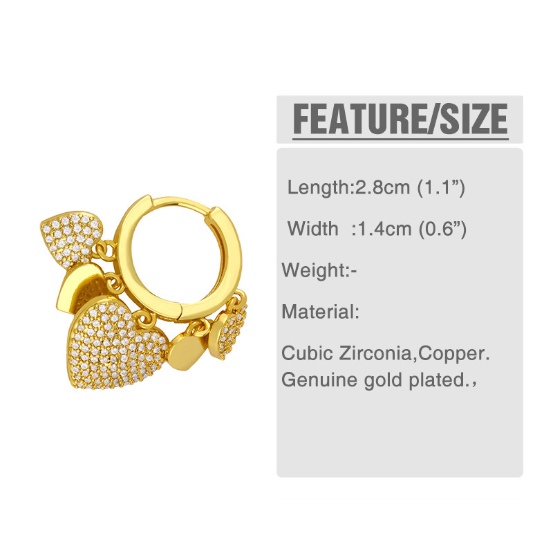 Heart Plating Copper Artificial Gemstones 18k Gold Plated Earrings