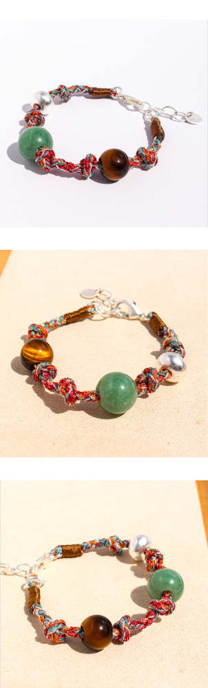 Handmade Colorful Beaded Natural Stone Necklace Liquid Silver Pendant Tiger Eye Stone Bracelet For Ladies Beach Vacation Style Accessories